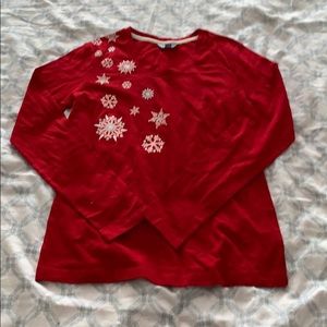 Long sleeved shirt / red with snow flakes